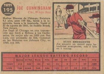 1962 Topps Venezuelan #195 Joe Cunningham Back