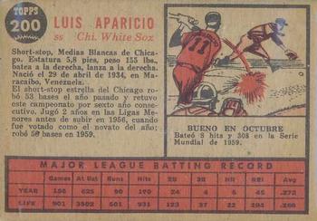 1962 Topps Venezuelan #200 Luis Aparicio Back