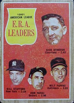 1962 Topps Venezuelan #55 1961 American League E.R.A. Leaders (Dick Donovan / Bill Stafford / Don Mossi / Milt Pappas) Front