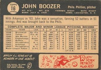 1964 Topps Venezuelan #16 John Boozer Back
