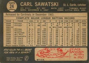 1964 Topps Venezuelan #24 Carl Sawatski Back
