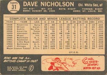 1964 Topps Venezuelan #31 Dave Nicholson Back