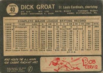 1964 Topps Venezuelan #40 Dick Groat Back