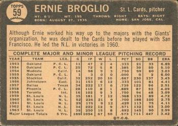 1964 Topps Venezuelan #59 Ernie Broglio Back