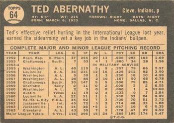 1964 Topps Venezuelan #64 Ted Abernathy Back