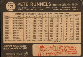 1964 Topps Venezuelan #121 Pete Runnels Back