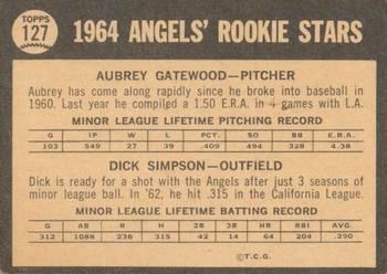 1964 Topps Venezuelan #127 Angels 1964 Rookie Stars (Aubrey Gatewood / Dick Simpson) Back