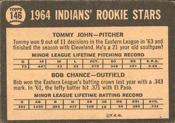 1964 Topps Venezuelan #146 Indians 1964 Rookie Stars (Tommy John / Bob Chance) Back