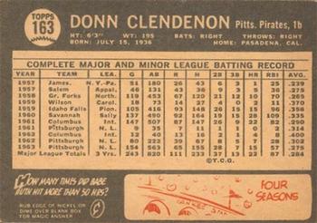 1964 Topps Venezuelan #163 Donn Clendenon Back