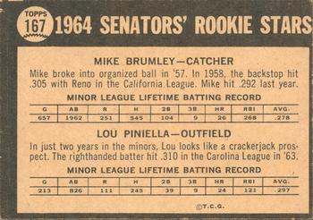 1964 Topps Venezuelan #167 Senators 1964 Rookie Stars (Mike Brumley / Lou Piniella) Back
