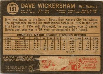 1964 Topps Venezuelan #181 Dave Wickersham Back