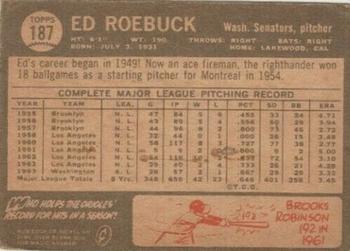 1964 Topps Venezuelan #187 Ed Roebuck Back