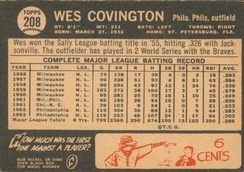 1964 Topps Venezuelan #208 Wes Covington Back