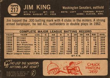 1964 Topps Venezuelan #217 Jim King Back
