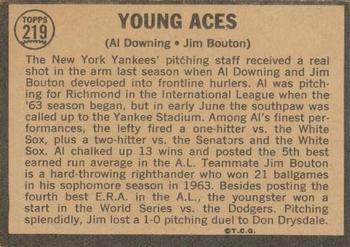 1964 Topps Venezuelan #219 Young Aces (Al Downing / Jim Bouton) Back