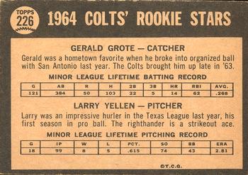 1964 Topps Venezuelan #226 Colts 1964 Rookie Stars (Gerald Grote / Larry Yellen) Back