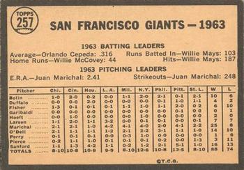 1964 Topps Venezuelan #257 San Francisco Giants Back