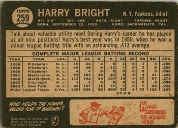 1964 Topps Venezuelan #259 Harry Bright Back