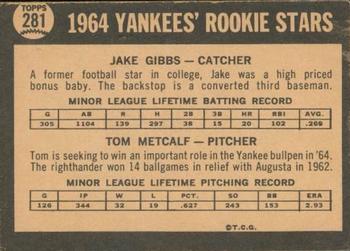 1964 Topps Venezuelan #281 Yankees 1964 Rookie Stars (Jake Gibbs / Tom Metcalf) Back