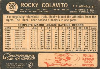1964 Topps Venezuelan #320 Rocky Colavito Back