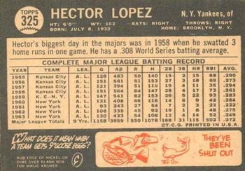 1964 Topps Venezuelan #325 Hector Lopez Back