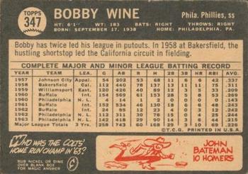 1964 Topps Venezuelan #347 Bobby Wine Back
