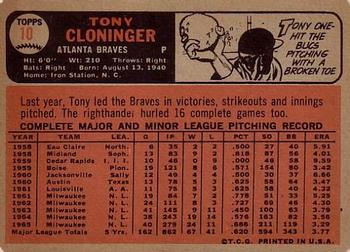 1966 Topps Venezuelan #10 Tony Cloninger Back