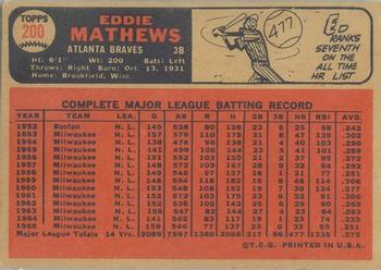 1966 Topps Venezuelan #200 Eddie Mathews Back
