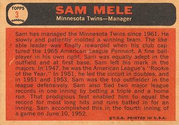 1966 Topps Venezuelan #3 Sam Mele Back