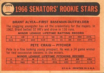 1966 Topps Venezuelan #11 Senators 1966 Rookie Stars (Brant Alyea / Pete Craig) Back
