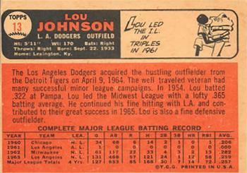 1966 Topps Venezuelan #13 Lou Johnson Back