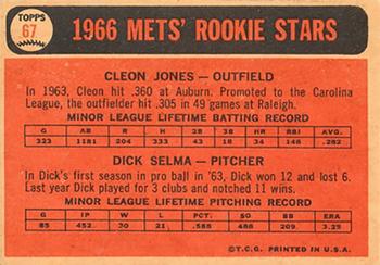 1966 Topps Venezuelan #67 Mets 1966 Rookie Stars (Cleon Jones / Dick Selma) Back
