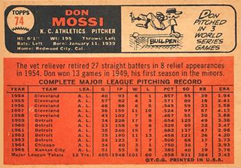 1966 Topps Venezuelan #74 Don Mossi Back
