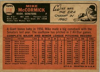 1966 Topps Venezuelan #118 Mike McCormick Back