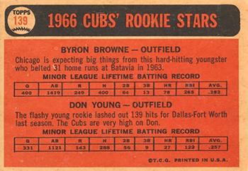 1966 Topps Venezuelan #139 Cubs 1966 Rookie Stars (Byron Browne / Don Young) Back