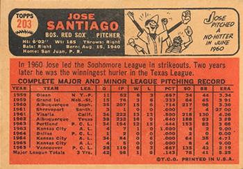 1966 Topps Venezuelan #203 Jose Santiago Back