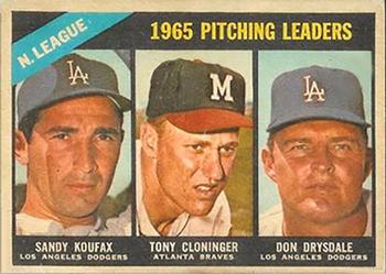1966 Topps Venezuelan #223 National League 1965 Pitching Leaders (Sandy Koufax / Tony Cloninger / Don Drysdale) Front