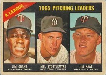 1966 Topps Venezuelan #224 American League 1965 Pitching Leaders (Jim Grant / Mel Stottlemyre / Jim Kaat) Front