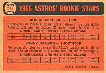 1966 Topps Venezuelan #244 Astros 1966 Rookie Stars (Chuck Harrison / Sonny Jackson) Back