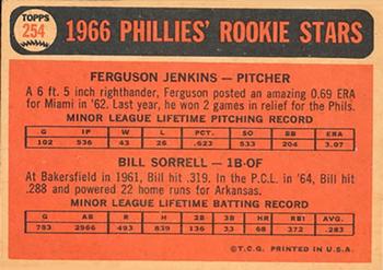 1966 Topps Venezuelan #254 Phillies 1966 Rookie Stars (Ferguson Jenkins / Bill Sorrell) Back