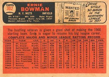 1966 Topps Venezuelan #302 Ernie Bowman Back