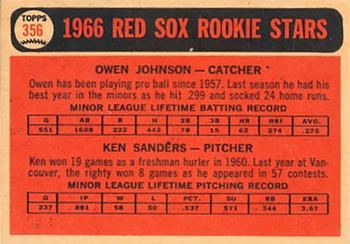 1966 Topps Venezuelan #356 Red Sox 1966 Rookie Stars (Owen Johnson / Ken Sanders) Back