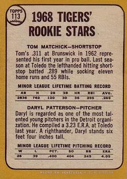 1968 Topps Venezuelan #113 Tigers 1968 Rookie Stars (Tom Matchick / Daryl Patterson) Back