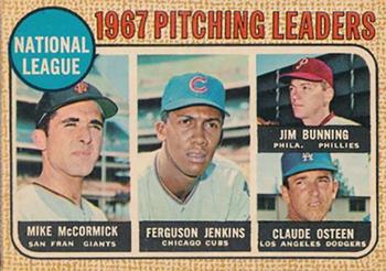 1968 Topps Venezuelan #9 National League 1967 Pitching Leaders (Mike McCormick /  Ferguson Jenkins / Jim Bunning / Claude Osteen) Front