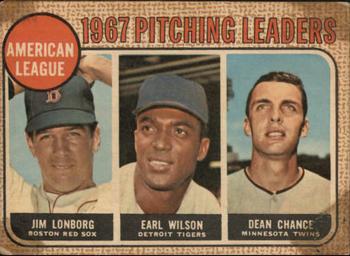 1968 Topps Venezuelan #10 American League 1967 Pitching Leaders (Jim Lonborg / Earl Wilson / Dean Chance) Front