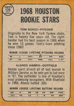 1968 Topps Venezuelan #128 Houston 1968 Rookie Stars (Tom Dukes / Alonzo Harris) Back