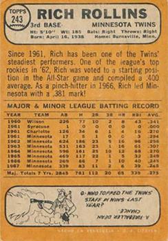 1968 Topps Venezuelan #243 Rich Rollins Back