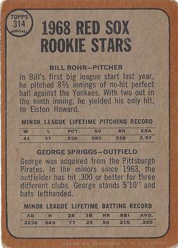1968 Topps Venezuelan #314 Red Sox 1968 Rookie Stars (Bill Rohr / George Spriggs) Back