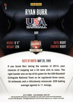 2014 Panini USA Baseball #3 Ryan Burr Back