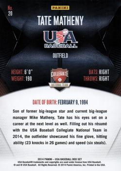 2014 Panini USA Baseball #20 Tate Matheny Back
